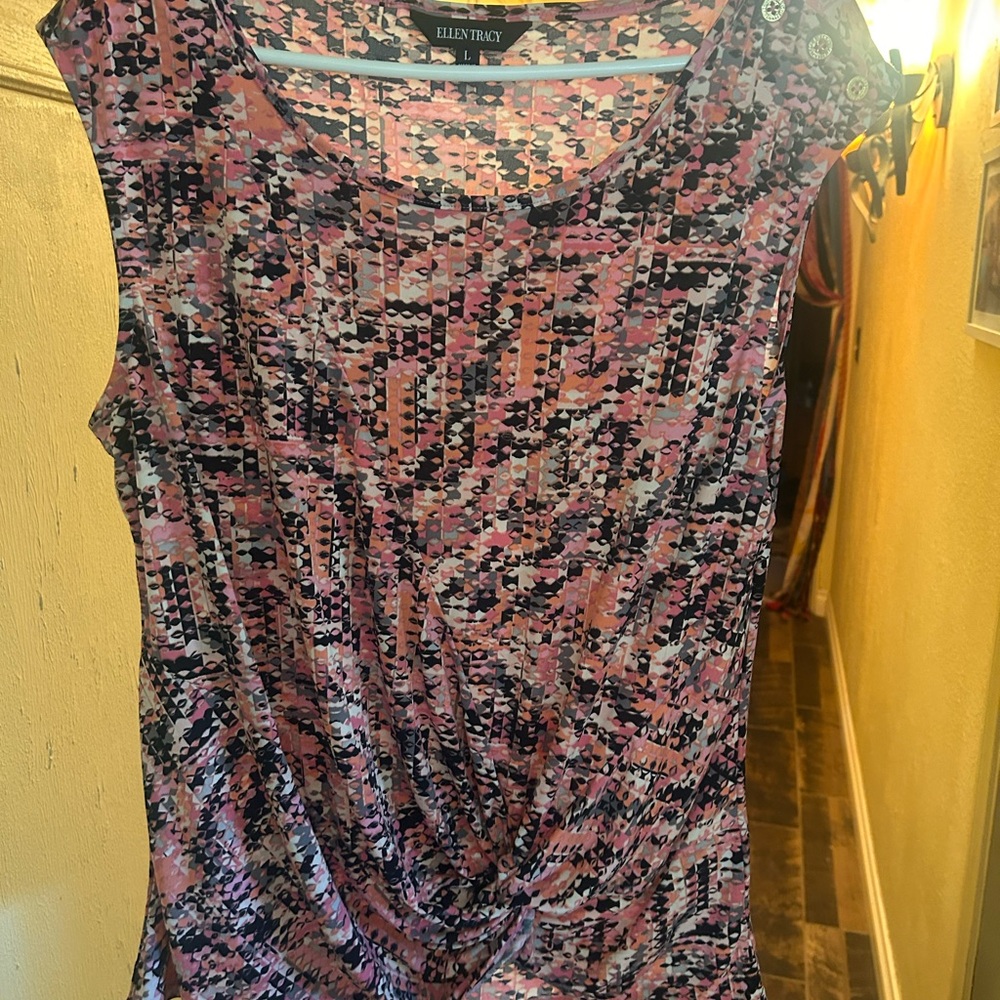 Ellen Tracy Geometric Pink and Black Blouse